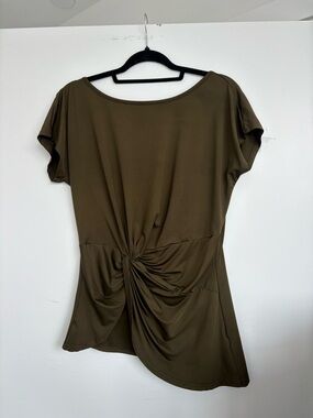 Olive Twist-Front Short Sleeve Women's Top asymmetrical